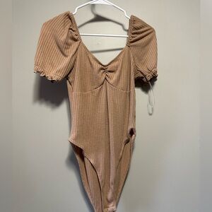 SHEIN Tan Bodysuit with Deep V-Neck